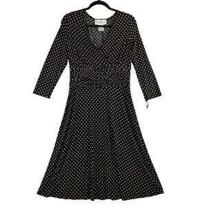Vintage Deadstock NWT Evan Picone Midi Dress Women’s 10 Polka Dot Ruched Stretch